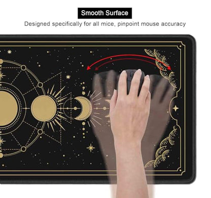 Moon Phases Large Gaming Mouse Pad, Celestial Cycle Lunar Chart Black and Gold Desk Pad, Stars in Space Horoscope Desk Mat, Mystical Astronomy Mousepad for Gamer Home&Office, 31.5x11.8 in - color: Moon Phase on Black