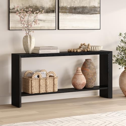Henn&Hart 64" Modern Farmhouse Console Table, Sofa Table, Natural Black - color: Natural Black