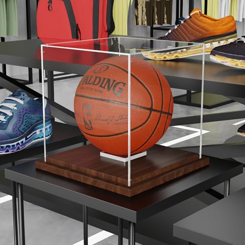 VGMiu Basketball Display Case with Wood Base, Clear Acrylic Basketball Case Display Box with Removable Built-in Ball Holder for Autographed Balls, Sports Collectibles, Memorabilia Displays - size: Basketball Case