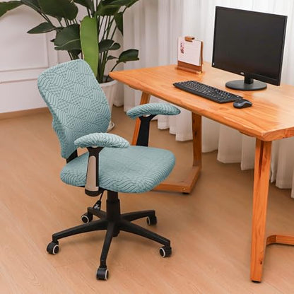 4 Pieces Split Office Chair Cover Large for Desk Chair Back and Seat with Armrest Covers Jacquard Stretch Sage Green Office Chair Slipcovers Set Washable - color: Jacquard L-sage Green, size: Large