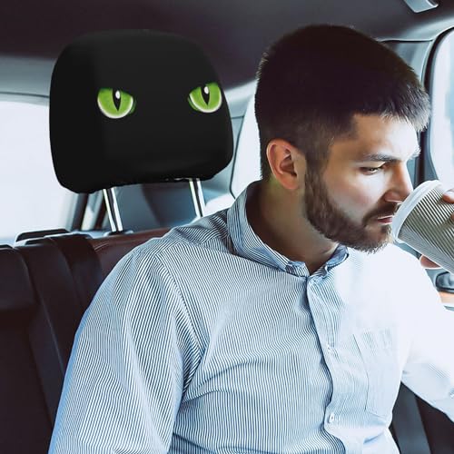 Dujiea 2 Pack Black Cat Eye Car Headrest Covers, Universal Soft Car Seat Head Rest Cover Protector, Vehicle Accessories Fabric Headrest Cover for Cars Vans Trucks - color: Black Cat Eye