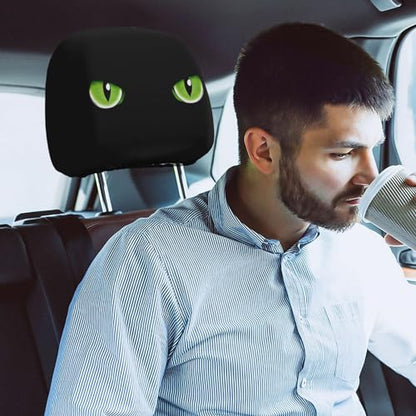 Dujiea 2 Pack Black Cat Eye Car Headrest Covers, Universal Soft Car Seat Head Rest Cover Protector, Vehicle Accessories Fabric Headrest Cover for Cars Vans Trucks - color: Black Cat Eye
