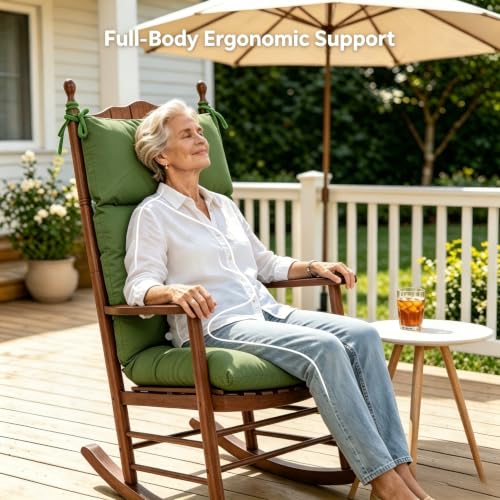QILLOWAY Outdoor Rocking Chair Cushions Set of 2, 100% Polyester Waterproof Patio Rocking Chair Cushion, High Back Weatherproof Chair Pad for Adirondack & Outdoor Furniture, Dark Green - color: Dark Green