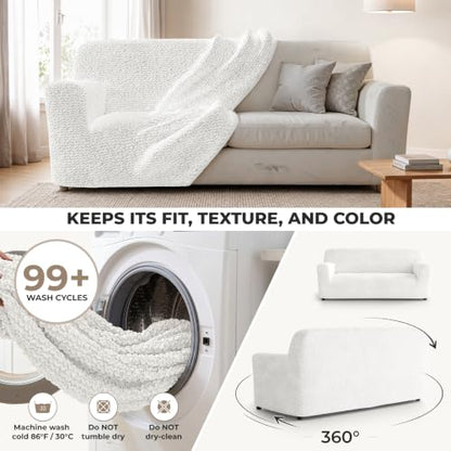 Premium Stretch Couch Covers for Sofa - Sofa Chair Cover Washable, Dogs & Pets Friendly - Elastic Polyester Loveseat Slipcovers - Non-Slip Love Seat Couch Covers - Crisp White (64"-85" Wide) - color: Crisp White, size: 64"-85" Wide