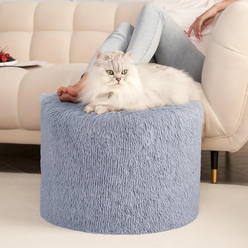 Hansleep Round Pouf Ottoman Foot Rest, Footstool, Grey | High-Density One-Piece Foam, 20 x 15 Inch, Firm & Stable, for Couch, Bedroom, Living Room, Machine Washable Cover - color: Grey, size: 20"D x 20"W x 15"H