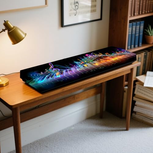 Nuxovilar Stretchy 88 Keys Keyboard Piano Dust Cover, Dust - Proof Elastic Milk Silk with Colorful Sound Wave Visuals for Digital Pianos - color: VC04236-B