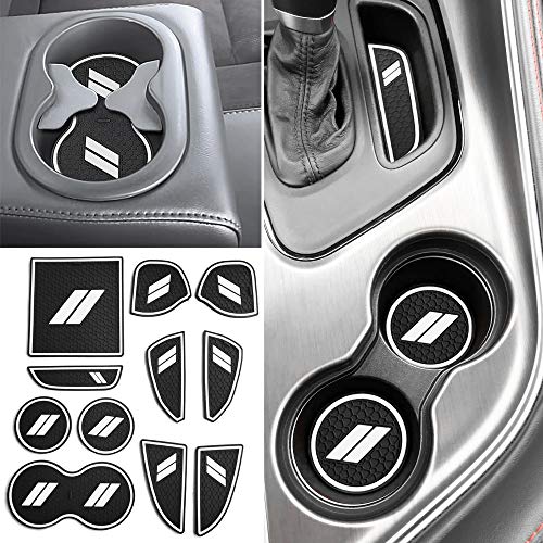 Auovo 11pcs Anti-dust Mats for Challenger Accessories 2015-2023 Custom Interior Cup Holder Inserts Door Pocket Center Console Liners for Challenger 2021 (White) - color: White