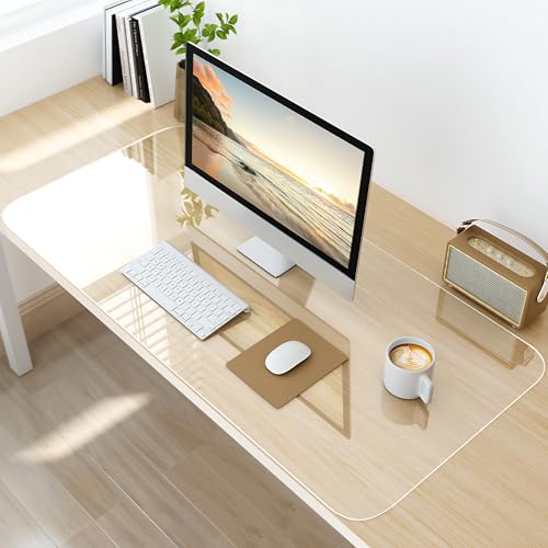 NATRKE Clear Desk Mat Pad, 39.4"x15.7" Large Transparent Computer Desk Mat Plastic Desktop Protector, PVC Writing Pad with Round Edge, Waterproof Wipeable Non-Slip Table Protector for Home Office - color: Clear, size: 39.4" X 15.7"