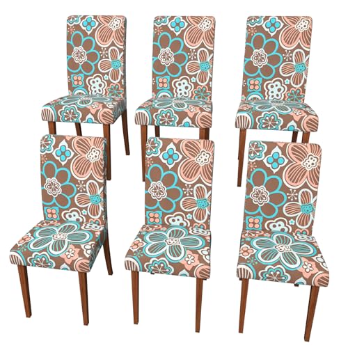 Stretch Dining Chair Covers Set of 6,Floral Print Chair Covers,Soft Removable Washable,Pet Friendly Furniture Protector,Universal Chair Slipcovers for Home, Kitchen,Ceremony Dining Room Seat - color: Vintage Brown Flowers, size: 6PCS