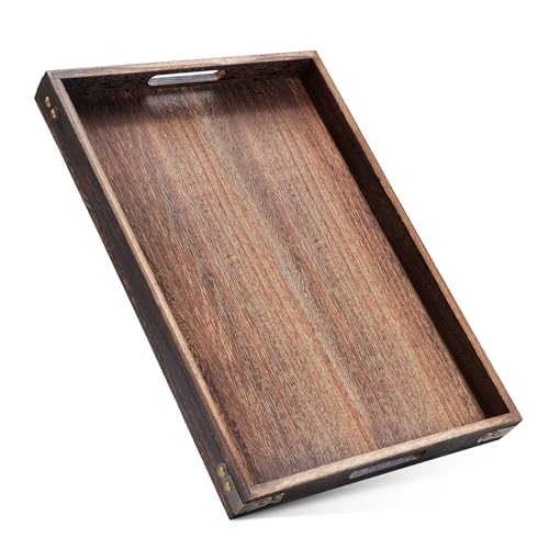 Serving Trays for Party-17In Large Serving Tray with Handles,Wooden Coffee Table Tray&Charcuterie Boards,Serving Platter for Breakfast in Bed Tray,Decorative Rectangular Tray for Ottoman/BBQ/Kitchen - size: 17*12 in