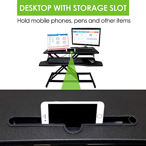 Standing Desk Converter 32 Inch - Height Adjustable Desk Riser with Keyboard Tray, Wide Sit Stand Workstation for 2 Monitors for Office & Home, Black