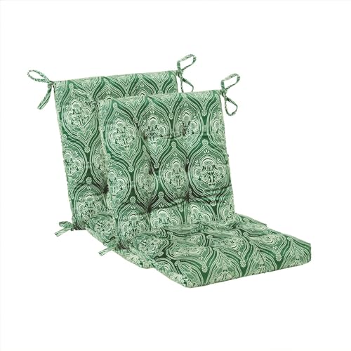 Outdoor Patio Cushion, Rocking Chair Cushion, Tufted Pads, Set of Upper and Lower with Ties Pack of 2 (2 Sets) - Back 20"×17", Seat 17"×17" (Green Lantern) - color: Green Lantern