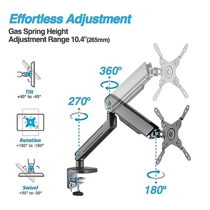 AVLT Single 27”-45” RGB Gaming Monitor Arm Desk Mount - Dark Gray | 20 Lighting Modes Touch Button Control Fits Flat/Curved/Ultrawide Screens Height Swivel Tilt Rotation Adjustable Stand - color: Dark Gray - Single