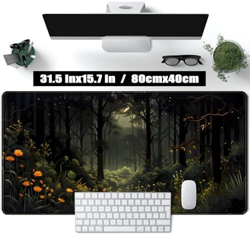 Dark Forest Desk Mat Mouse pad, Green Nature Deskmat XXL Large Extended Aesthetic Plant Mousepad Gaming Desk Pad, Big Laptop Computer Keyboard and Mouse Mat for Women Office Desk Decor 31.5x15.7 in - color: Dark Forest
