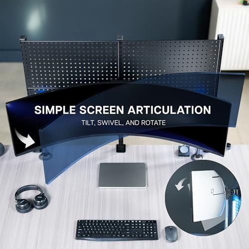 VIVO Articulating Ultrawide Monitor Pegboard Mount, Fits Screens up to 49 inches and Peg Boards up to 0.25 inches Thick with 1 inch Hole Spacing, Black, MOUNT-PB1U - size: up to 49" screens, style: Low Profile