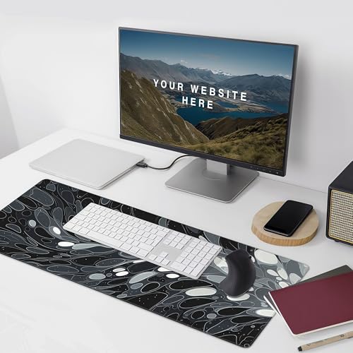 Oversized Desk Mat, Abstract Liquid Art Design, 35.4x15.7 Inches, Washable Mouse Pad, Stitched Edges, Non-Slip Rubber Base, Rectangular - color: Marble Swirl Extended