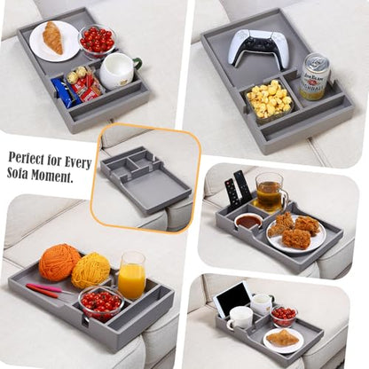 Nnewvante Couch Tray Between Cushion, 2-in-1 Insert & Flat Sofa Organizer Bamboo with 4 Compartments,Fits Middle Couch or Ottomans,for Snacks, Drinks, Remotes,15.35x9.84-inch,Gray - color: Gray