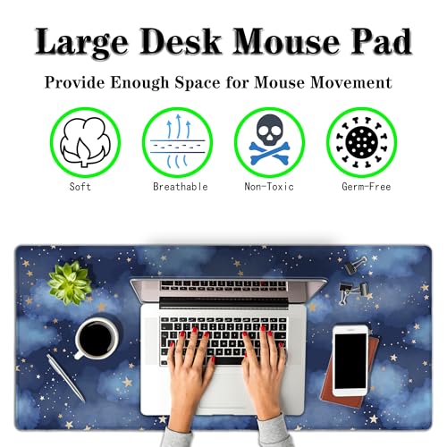 Large Desk Mat Dark Blue, Keyboard Mouse Pads Desktop Mats, Long Gaming Mouse Pad Non-Slip Rubber Base, 35.4 X 15.7 inch for Work/Game/Office/Home Watercolor Night Sky Galaxy Universe Space - color: Watercolor Night Sky