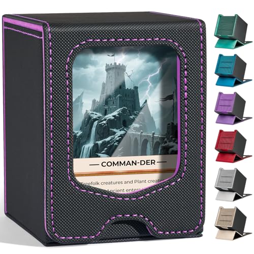 Fabmaker Deck Box Compatible with MTG Commander, (patent Pending) Magnetic Trading Card Storage Box with Comman-der, Fits 100 Double-Sleeved Cards, Card Box Compatible with Magic the Gathering, Purple - color: Purple, size: 1 pack