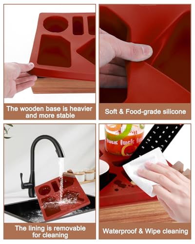 Couch Cup Holder Tray, Silicone Wooden Couch Caddy with Cup Holder for Snacks, Drinks, Remotes, Waterproof Cup Holder for Couch, Organizer, Couch Drink Holder, (red) - color: F-red