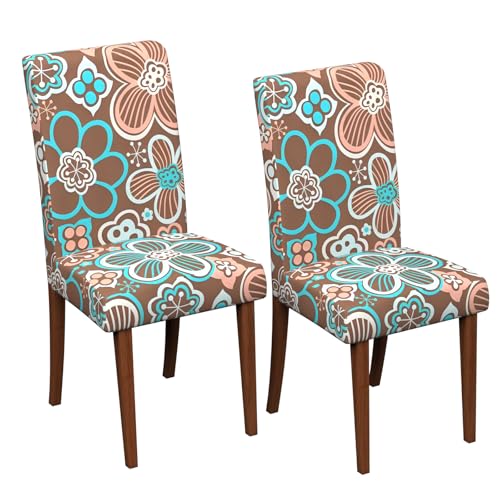 Stretch Dining Chair Covers Set of 2,Floral Print Chair Covers,Soft Removable Washable,Pet Friendly Furniture Protector,Universal Chair Slipcovers for Home, Kitchen,Ceremony Dining Room Seat - color: Vintage Brown Flowers, size: 2PCS