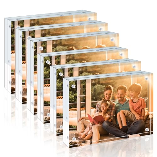 Egofine Acrylic Frames 6 Pack, 4x6 and 5x7 Combinations, 20mm Thicker Frameless Clear Picture Frames, Double Sided Magnetic Picture Frames, Free Standing Desktop Display - color: 6, size: 4x6-5x7