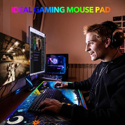 AIMSA Large Gaming Mouse Pad RGB, Keyboard Led Mousepad Extended 35.4 x 15.8 inch Non-Slip Rubber Base with 14 Lighting Modes Desk Mat, Abstract Sun - color: Abstract Sun