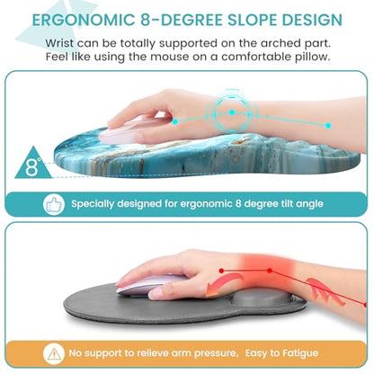 Desk Mat for Keyboard and Mouse, Large Mouse Pad with Wrist Rest and Keyboard Pad, 4PCS Carpal Tunnel Keyboard Wrist Support, Computer Mousepad for Laptop, Teal Blue Turquoise Marble - color: Marble Teal Blue Turquoise Gold