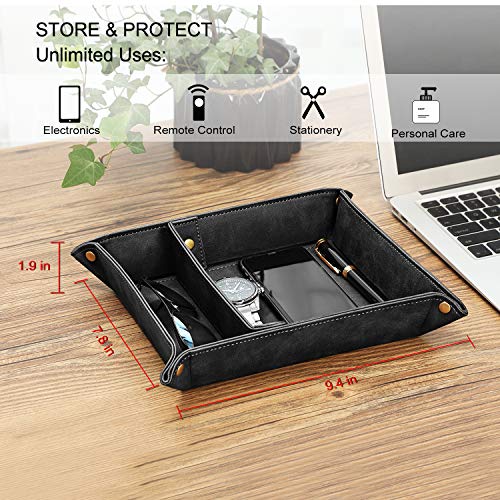 SITHON Valet Tray Desktop Storage Organizer, Removable 2 Compartments Catchall Tray Bedside Vanity Nightstand Caddy Holder Desk Storage Plate, Graduation, Black - color: Black