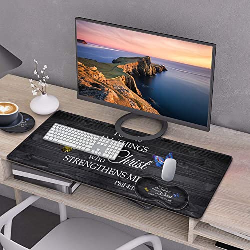 Desk Pad Gaming Mouse Pad + Wrist Rest Support Pad + Coaster, 31.5" × 11.8" Durable Non-Slip Extended Computer Mouse Pad, Suitable for Office and Home, Bible Verse Phil 4-13 - color: Bible Verse Phil 4-13