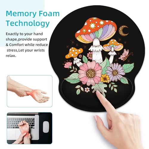 Ergonomic Mouse Pad with Wrist Support,Black Mushroom Mouse Pad with Wrist Rest,Relieve Wrist Pain Mousepad Non-Slip Rubber Base,Mouse Pads for Desk,Computers,Laptop,Office,Gaming,Accessories - color: Mushroom