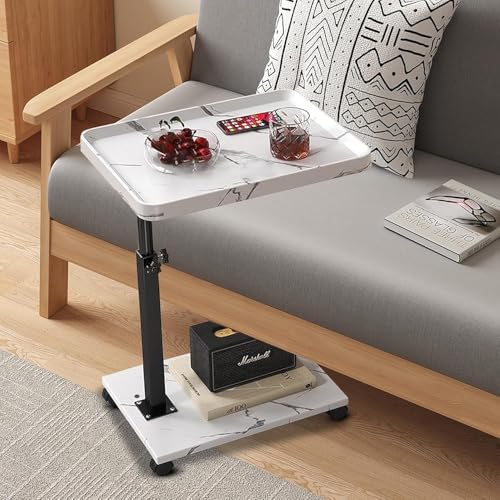 C Table End Table Adjustable Height, 360°Swivel TV Tray Table Couch Tables C Shaped Side Tables Living Room and Bedroom for Sofa, Bed,Chair (White Marble) - color: White Marble