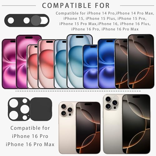Front Camera Cover Compatible for iPhone 16Pro /16 Pro Max with Rear Lens Cover,Protect Privacy and Security But Not Affect Facial Recognition(2Pack)-2025 Updated Version - size: 16Pro/X16Pro Max