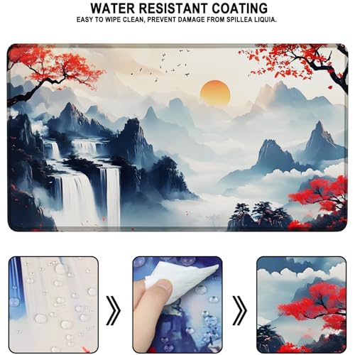 Large Gaming Mousepad, Waterproof Extra Large Mouse Pad with Stitched Edges, 31.5" x 15.7" Non-Slip Rubber Base Office Big Long Keyboard Pad for Office Gamer Home XXL, (Mountains Waters) - color: Mountains Waters