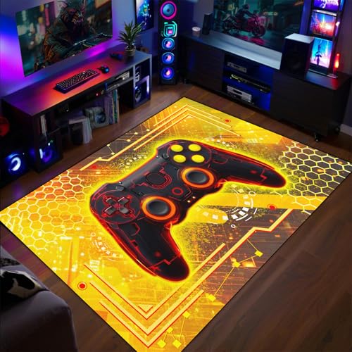 Gaming Rug for Boys Room, 3'X5' Cool Gamer Rug for Teens Boys Bedroom Playroom, Game Controller Carpet Gaming Carpet for Office Computer Chair Floor Mats Decor, Yellow - color: Gaming-429, size: 3' x 5' (Rectangular)