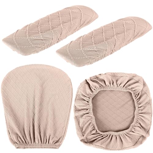 Tallew 4 Pcs Office Chair Covers Set Computer Universal Protective Stretchable Chair Seat Covers Desk Armrest Slipcovers Pads Office Cushion Backrest for Rotating(Camel) - color: Camel