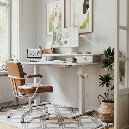 Agilestic 63 x 24 Inches Electric Standing Desk with 2 Storage Drawers, Stand Up Desk Adjustable Height, Sit and Stand Computer Table with Splice Board, White - color: White, size: 63 x 24 Inches with 2 drawers