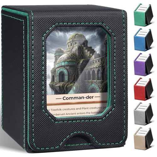 Fabmaker Card Deck Box Compatible with MTG, Display Card Storage Box Holds 100 Double-Sleeved Cards, Trading Card Deck Case Compatible with Magic the Gathering with PU Leather & Magnetic Closure - color: Green