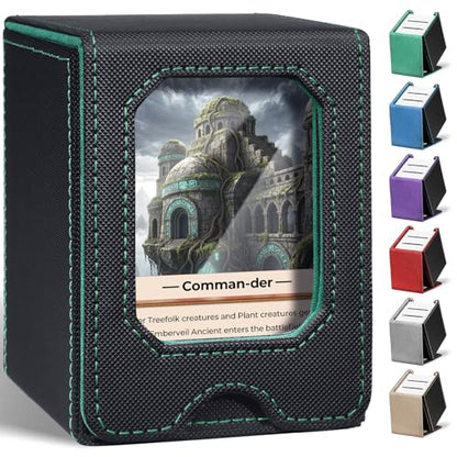 Fabmaker Card Deck Box Compatible with MTG, Display Card Storage Box Holds 100 Double-Sleeved Cards, Trading Card Deck Case Compatible with Magic the Gathering with PU Leather & Magnetic Closure - color: Green