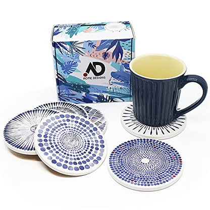 AD Set of 6 Coasters for Drinks Absorbing Round Ceramic Stone Coaster with Cork Base,Tabletop Protection Mat for Mugs and Cups,Office,Kitchen (Bloom Abstract) - style: Bloom Abstract
