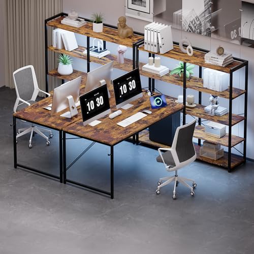 Pamray 49 Inch L Shaped Gaming Computer Desk with Shelves and Storage | Compact Reversible Design with LED Lights & Power Outlets, Suitable for Home Office Bedroom Small Spaces and Dorm Study Work - color: Vintage