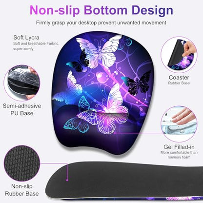 Large Mouse Pad with Wrist Support 4in1 Set, XXL Game Mousepad + Keyboard Wrist Rest+Mouse Wrist Rest+Coaster with Ergonomic Design Gaming Mat for Home Office Table Computer I Purple Butterfly - color: Purple Butterfly