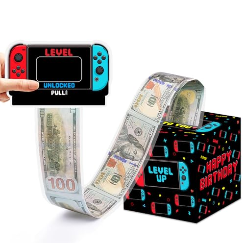 Video Game Birthday Money Pull Box with DIY Stickers for Any Ages, Happy Birthday Boxes Gifts for Money Pull Out Card, 50Pcs Transparent Bags - color: Red