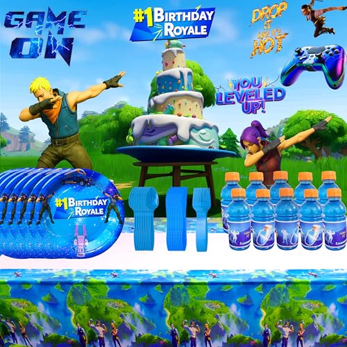 Gaming Party Supplies Birthday Decoration Set 142 Pack - Balloons, Toppers, Bottle Stickers Labels, Wall Poster, Banner Video Game Themed And Much More