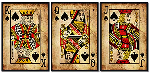 Retro Playing Card Wall Art Poker Wall Art Canvas Prints Joker Jack Queen King Room Art Painting Vintage Poker Posters Game Room Poker Artwork for Living Room Bedroom Bar Decor 16x24x3 Inch Unframed