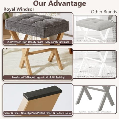 Royal Windsor Vanity Stool,Square Ottoman Stool Foot Rest,Upholstered Vanity Chair Foot Stool with Metal X Legs, Small Vanity Seat for Entryway,Bedroom and Living Room,Dark Grey+Yellow - color: 12.6"d Dark Grey+yellow