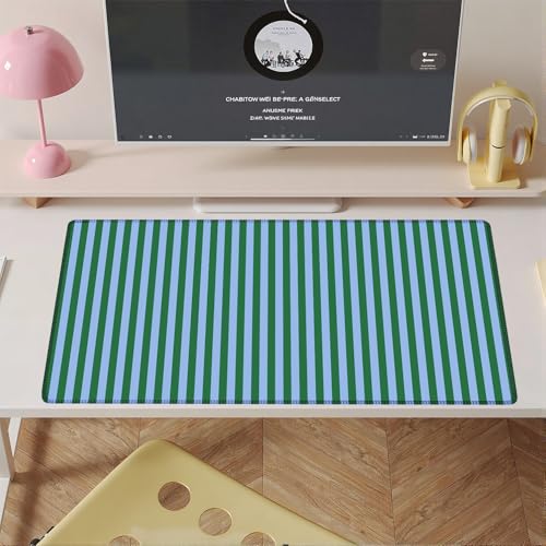 Green Teal Striped Desk Mat Cute Pastel XXL Large Gaming Mouse Pad Desk Pad Kawaii Aesthetic Home Office Decor Cozy Keyboard Laptop Computer Mat - color: A6- Green Teal