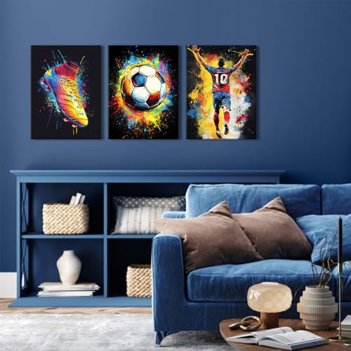 Football Posters Colorful Graffiti Abstract Sports Wall Art Soccer Athlete Painting Picture Sneakers Shoes Canvas Prints Artwork for Teen Boys Room Living Room Man Bedroom Home Decorations 12x16" 3pcs - color: Soccer, size: 12"l X 16"w