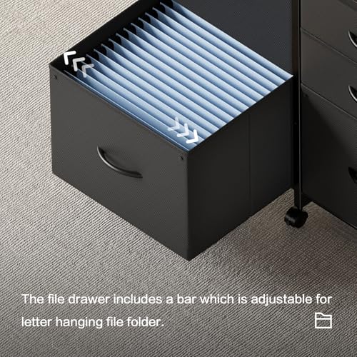 YeTom Lateral File Cabinet with 5 Drawers Rolling Filing Cabinets Under Desk Storage Printer Stand with Wheels,Mobile File Cabinet for Home Office,Black - color: Black