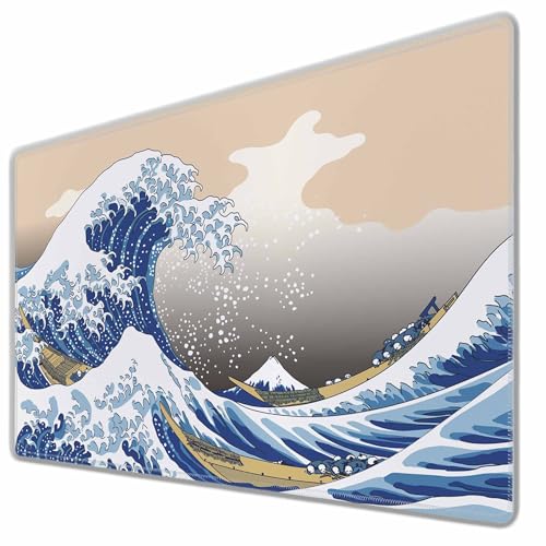 Hokusai's Great Wave Large Gaming Mouse Pad Japanese Woodblock Mount Fuji and Wave Art Long Mousepad Keyboard Mat for Desk,Office,Home 35.4"X15.7" - color: Hokusai's Great Wave